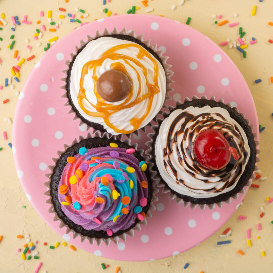 three cupcakes